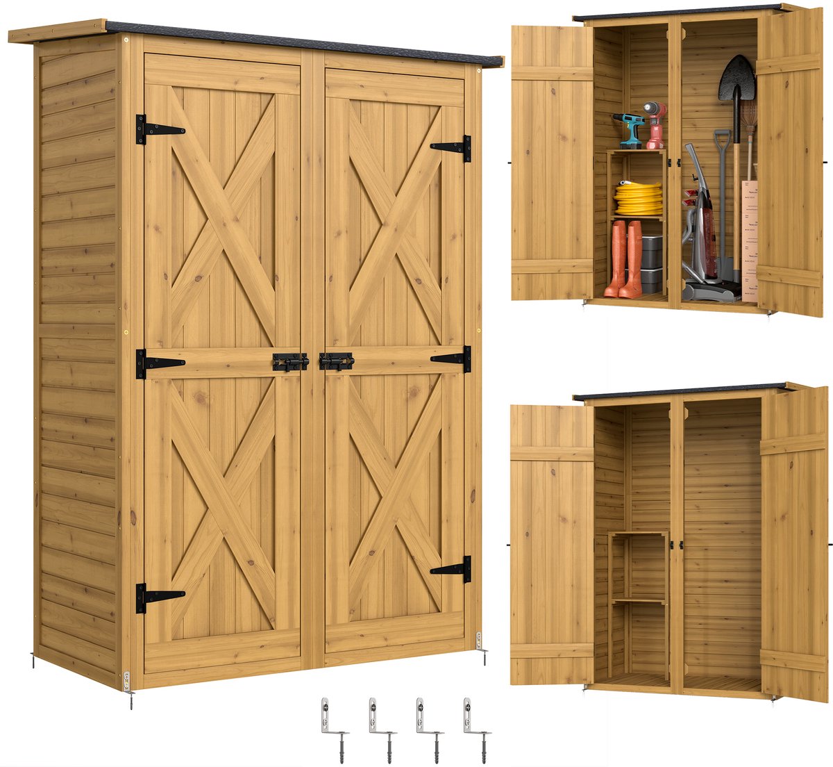 Outsunny Tuinberging - Vurenhout, Metaal - 115 x 53 x 156 cm - Bruin