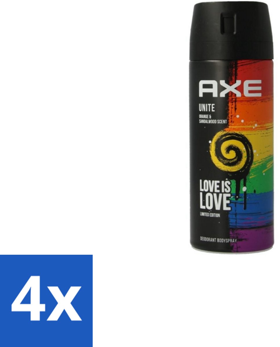 4 x AXE - Deodorant Spray - Unite - Verzorgend - Kruidige Geur - 150 ml - AXE Deodorant - Mannelijke Geur - Kruidige Geur - Deodorant Spray - 48 Uur Bescherming