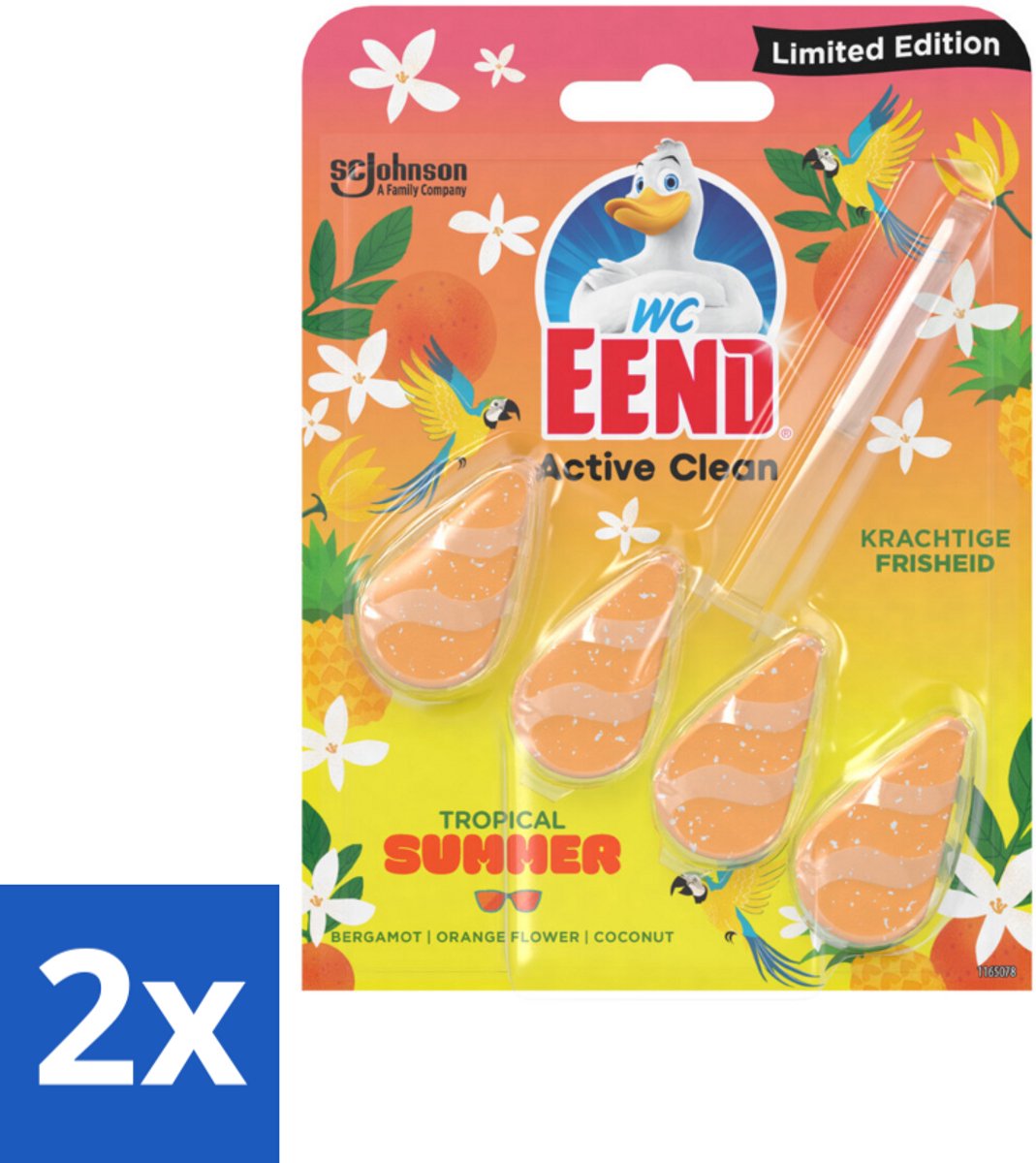 2 x WC Eend - Active Clean Tropical Summer - Toiletblok - Zomerse Frisheid - 38 gr - Toiletblok - Wc Reiniging - Tropische Geur - Zomerse Geur - Actief Schuim
