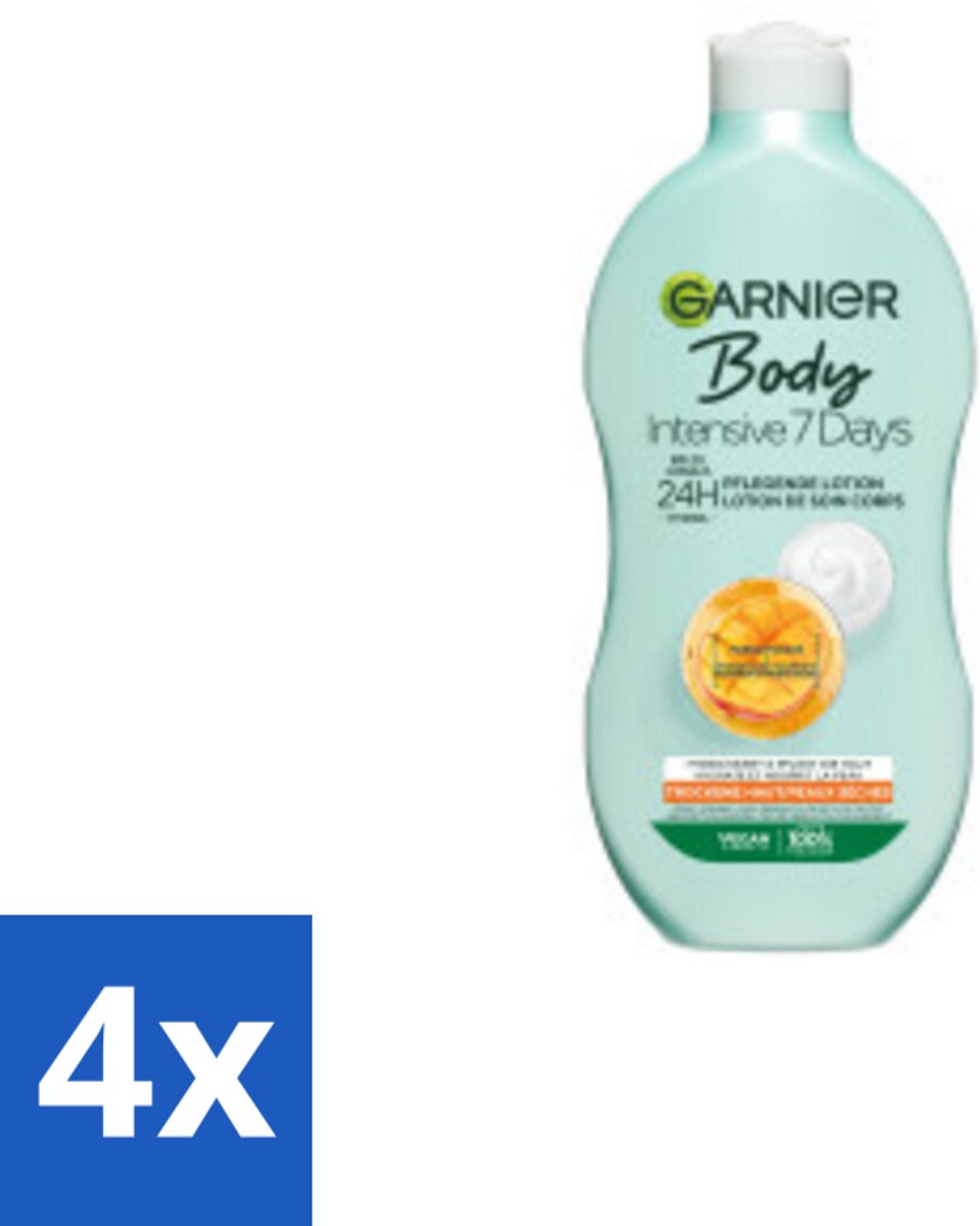 4 x Garnier - Body - Bodylotion - Intensive 7 Days - Verzorgend - Mango-extract & Probiotica - 400 ml - Bodylotion - Intensieve Hydratatie - Droge Huid - Mango Extract - Probiotica