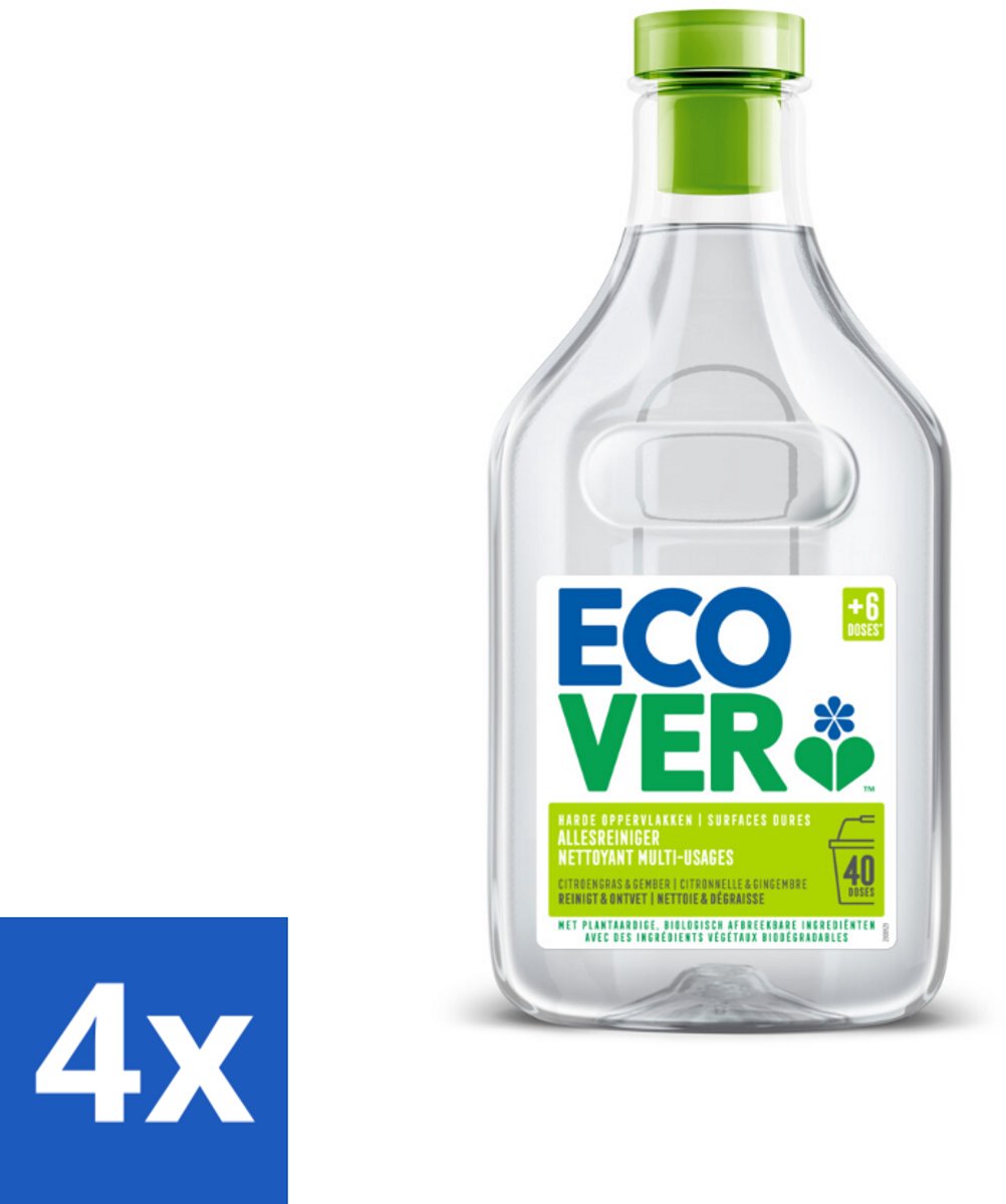 4 x Ecover - Allesreiniger - Citroengras & Gember - 1 liter - Allesreiniger - Citroengras - Gember - Biologisch Afbreekbaar - Plantaardige Reiniging
