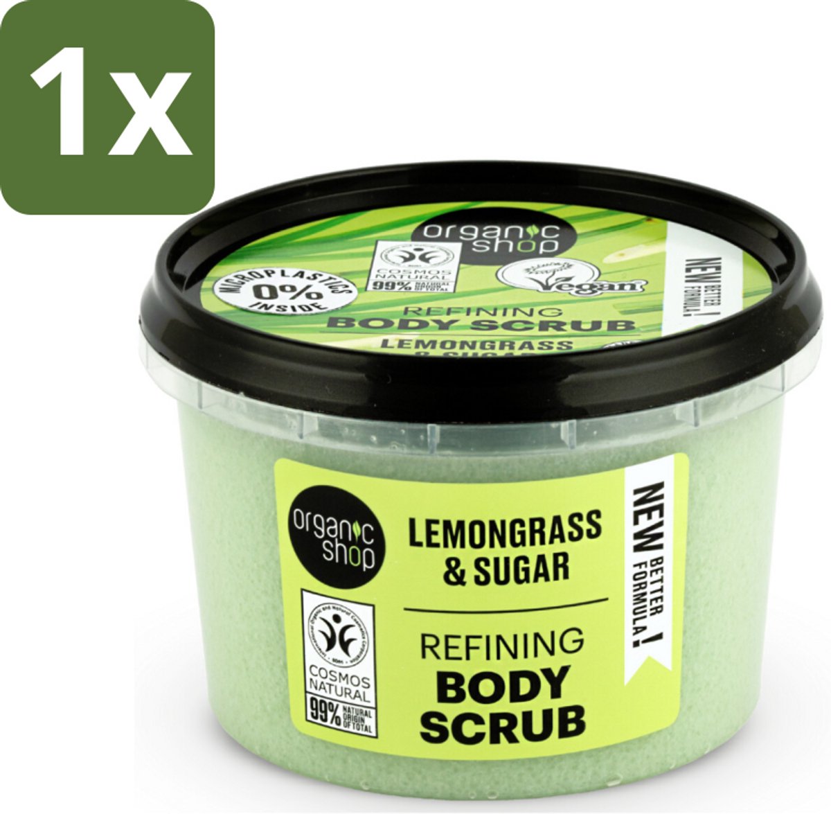 1 x Organic Shop - Body Scrub Lemongrass - Verfrissend en Verzorgend - 250 ml - Body Scrub - Exfoliatie - Citroengrasolie - Natuurlijke Huidverzorging - Huidpeeling