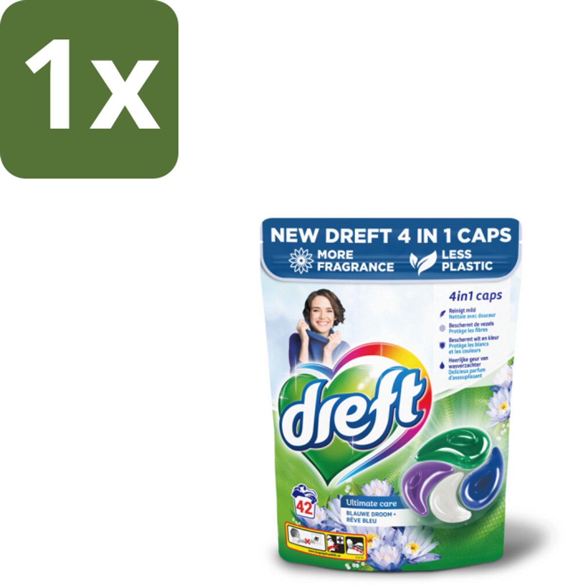 1 x Dreft - Wasmiddelcapsules - 4-in-1 Blue Dream - Krachtige waskracht - 42 Wasbeurten - Wasmiddelcapsules - 4-in-1 - Kleurbescherming - Frisheid - Wasmachine