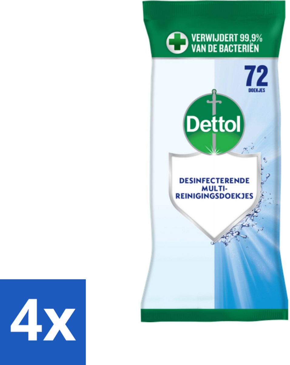 4 x Dettol - Reinigingsdoekjes Cleanser - Krachtige Hygiëne - Zonder Bleek - 72 Doekjes - Schoonmaakdoekjes - Reinigingsdoekjes - Hygiëne - Schoonmaken - Dettol
