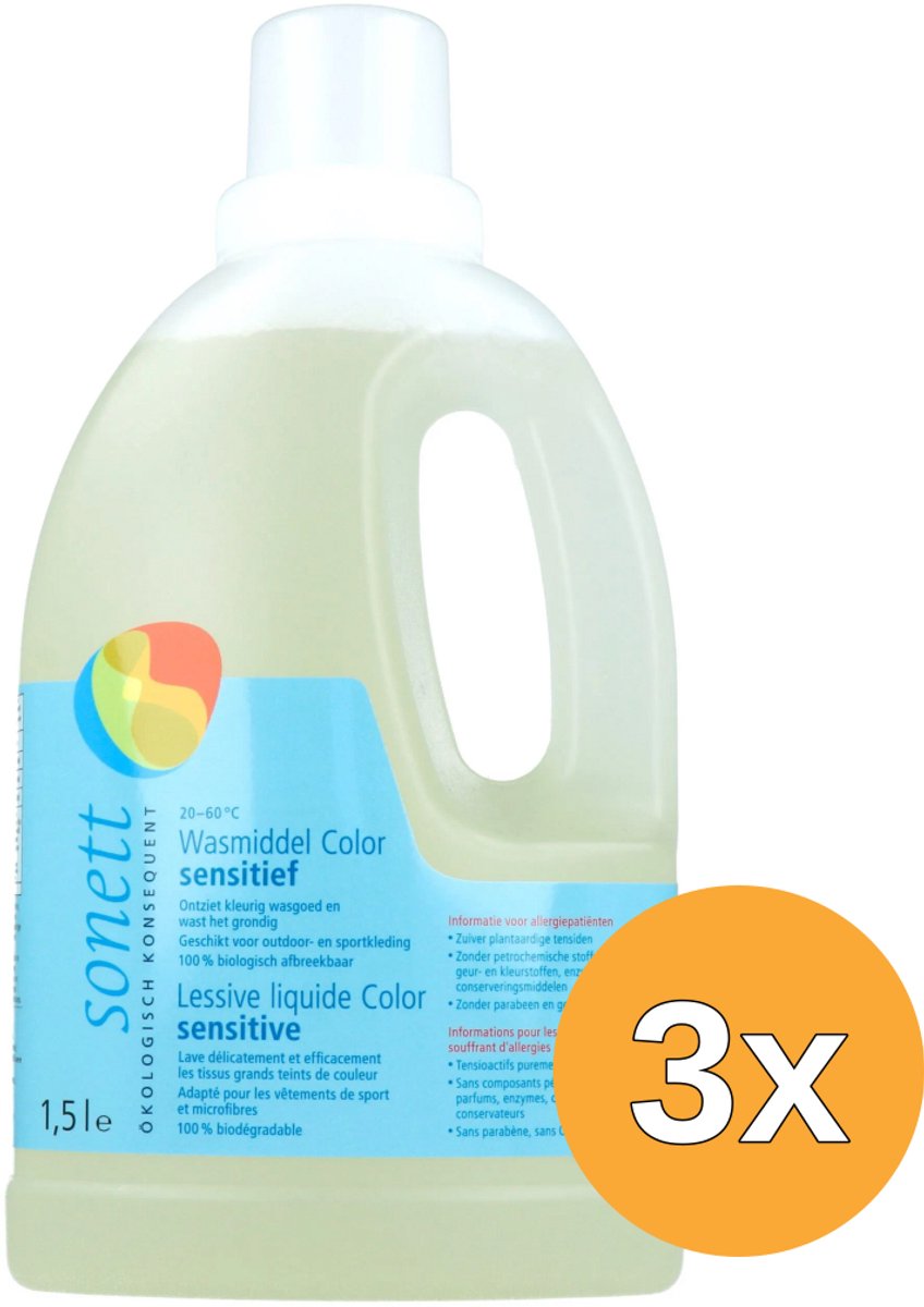 3x Sonett Wasmiddel Color Sensitive (1500 ml)