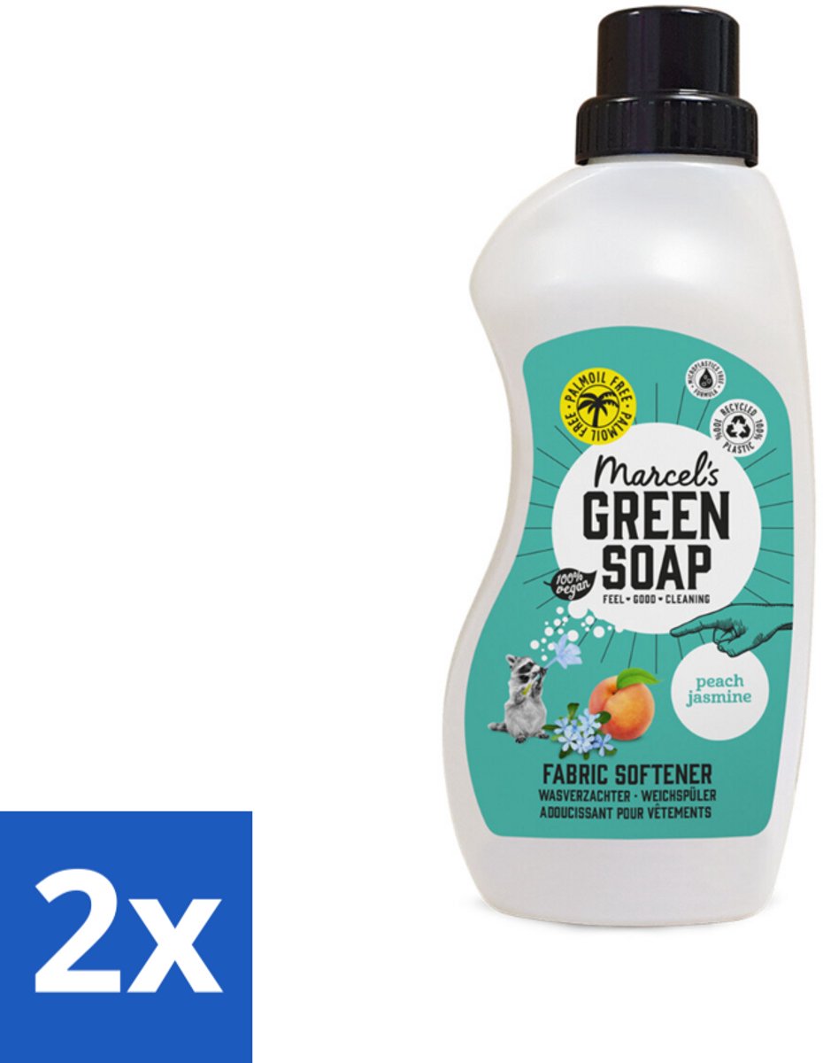 2 x Marcel's Green Soap - Wasverzachter - Perzik & Jasmijn - Zachte frisheid - 30 Wasbeurten - 750 ml - Wasverzachter - Biologisch Wasmiddel - Milieuvriendelijk - Vegan - Wasverzachter Perzik