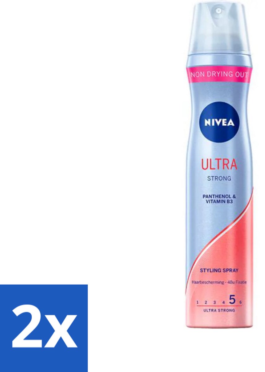 2 x Nivea - Haarspray - Ultra Strong - 250 ml - Haarspray - Sterke Fixatie - Langdurige Hold - Macadamia Olie - Haarverzorging
