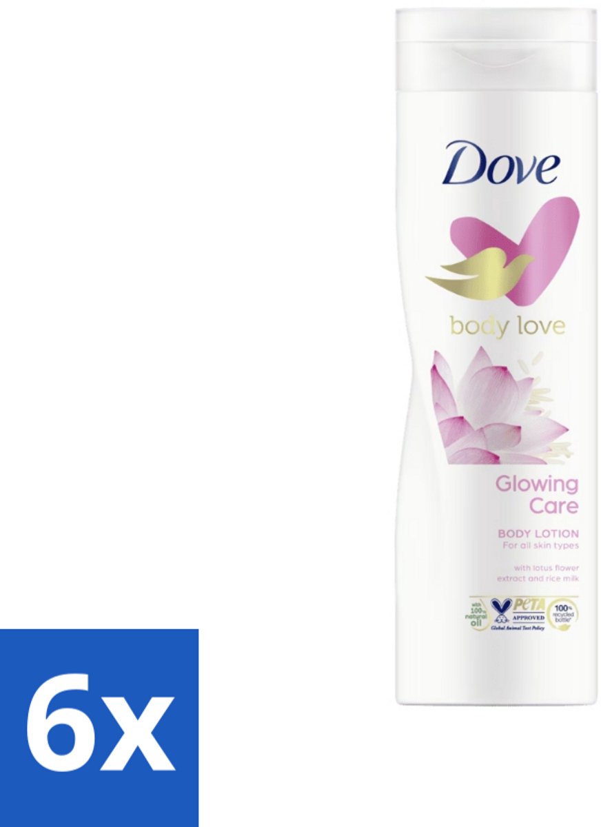 6 x Dove Bodylotion - Glowing Care - Lotus & Rijstmelk - 250 ml - Voedende Bodylotion - Hydraterende Bodylotion - Huidverzorging - Zachte Huid - Stralende Huid
