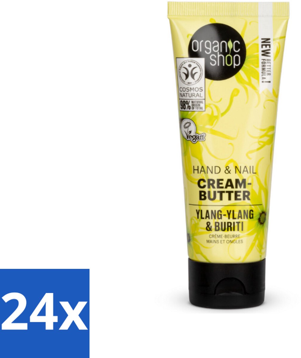 24 x Organic Shop - Ylang-Ylang & Buriti Hand & Nail Cream - Verzachtend en Herstellend - 75 ml - Biologische Handcrème - Ylang-ylang Handcrème - Buriti Olie Handcrème - Verzachtende Handcrème - Herstellende Handcrème