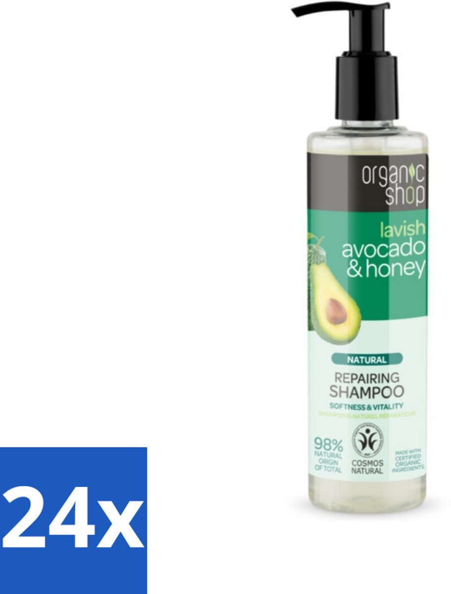 24 x Organic Shop - Natural Repairing Shampoo - Avocado & Honey - Hydraterend en Herstellend - 280 ml - Organische Shampoo - Avocado Shampoo - Honing Shampoo - Hydraterende Shampoo - Herstellende Shampoo