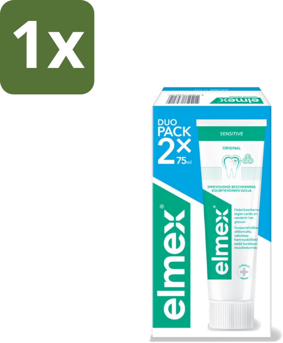 1 x Elmex - Tandpasta - Sensitive Duopack - Gevoelige Tanden - 2 x 75 ml - Gevoelige Tanden - Aminfluoride - Tandpasta - Tandgevoel - Tandbederf