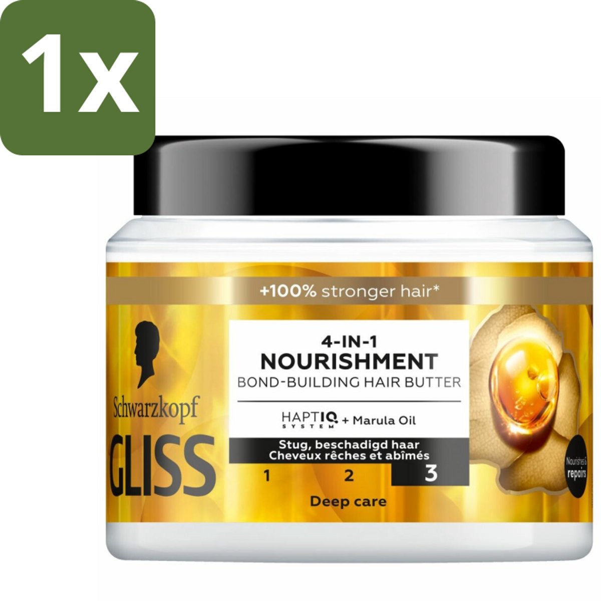 1 x Gliss - Haarmasker - 4in-1 Hair Butter - Voor Intensieve Herstelverzorging - 400 ml - Haarmasker - Haarherstel - Droog Haar - Beschadigd Haar - Haarverzorging