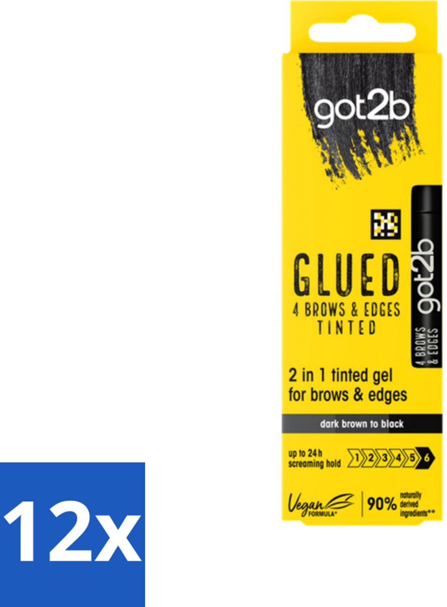 12 x Got2B - 2-in-1 Gel - Brows & Edges Zwart - 16 ml - Wenkbrauwen En Haarranden - Gestylde Brows - Haarranden - Zwart Gel - 2-in-1 Gel