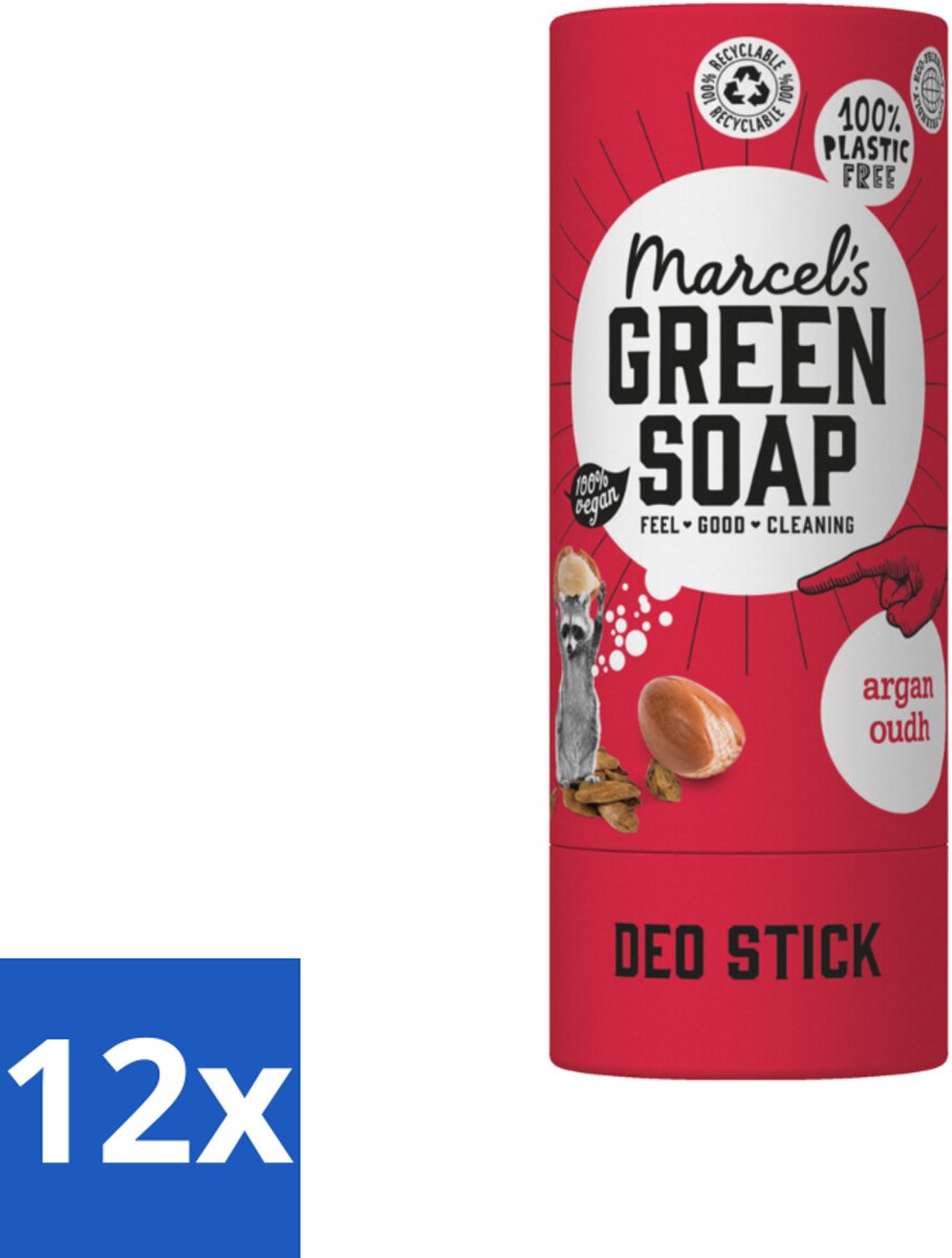 12 x Marcel's Green Soap - Deodorant Stick - Argan & Oudh - Langdurige frisheid - 40 gr - Natuurlijke Deodorant - Deodorant Stick - Argan & Oudh - Aluminiumvrij - Alcoholvrij