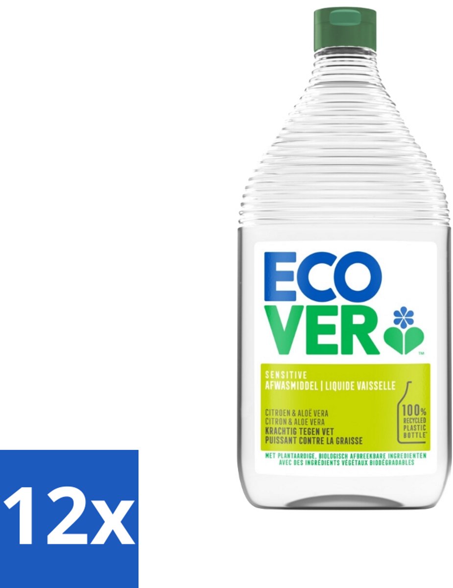 12 x Ecover - Afwasmiddel - Citroen & Aloë Vera - 950 ml - Afwasmiddel - Citroen - Aloë Vera - Biologisch Afbreekbaar - Plantaardige Formule