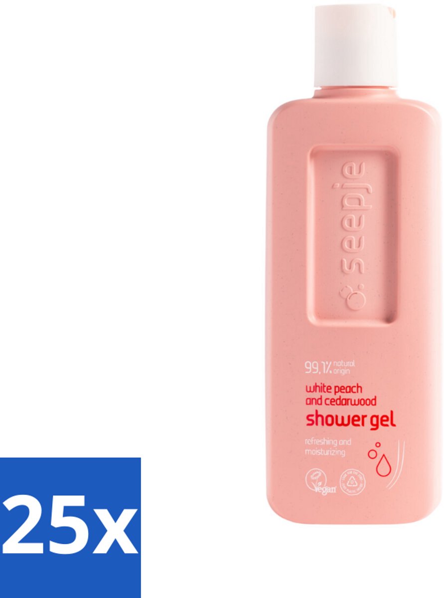Seepje - Douchegel - Natuurlijke Geur - Witte Perzik en Cederhout - 300 ml - Bulkverpakking - 25 stuks