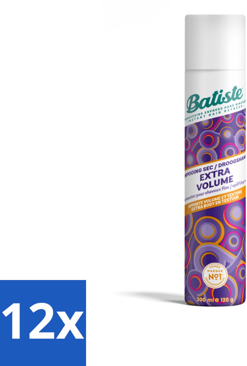 12 x Batiste - Extra Volume - Droogshampoo - Geeft Meer Volheid - Frist Vet Haar Op - 200ml - Droogshampoo - Volume Shampoo - Haar Volume - Haar Textuur - Haar Styling