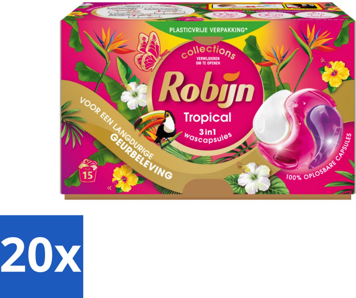 Robijn - 3-in-1 Tropical - Wascapsules - 15 Wasbeurten - Bulkverpakking - 20 stuks