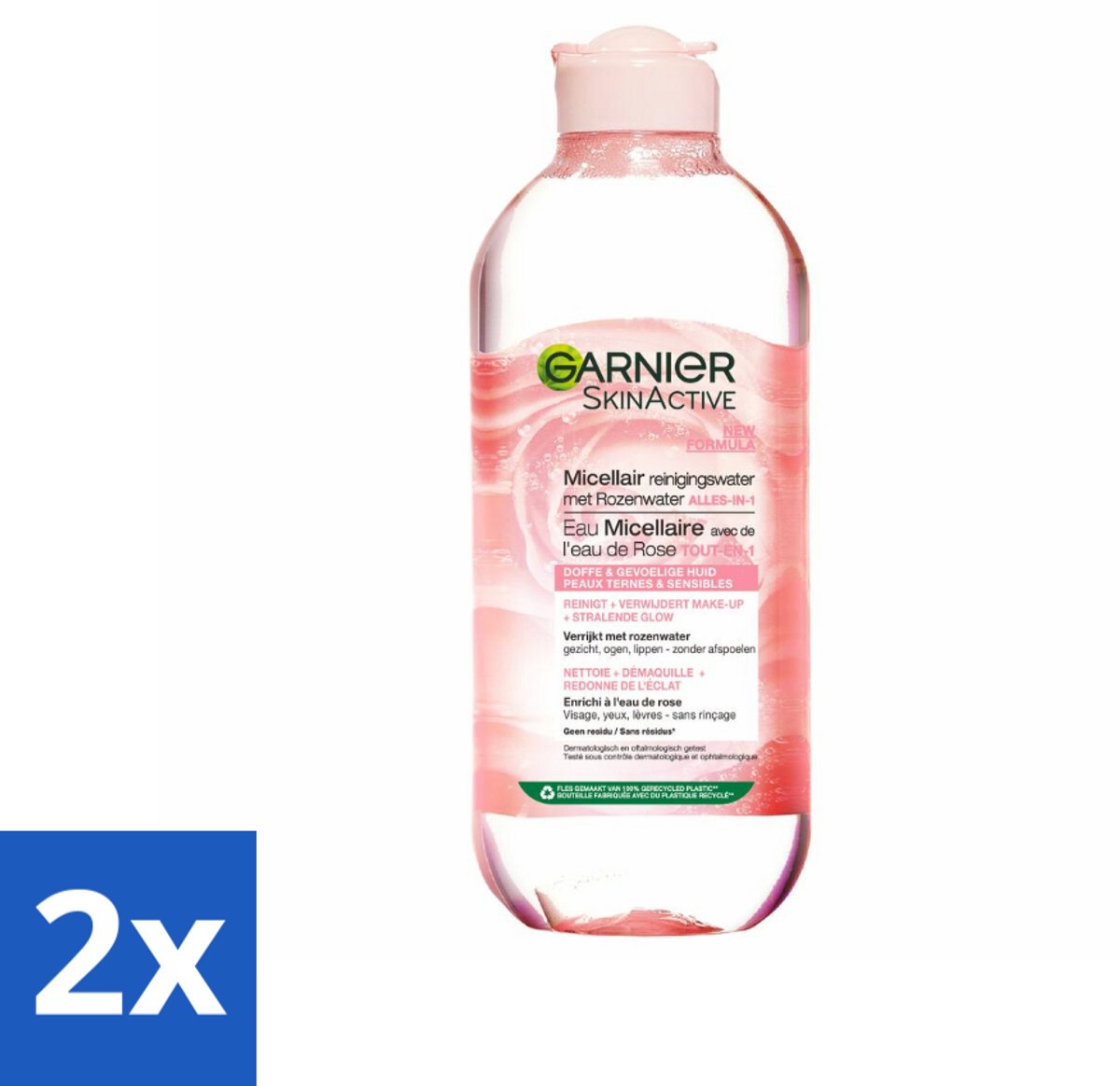 2 x Garnier - SkinActive - Micellair Reinigingswater - Rozenwater - Stralende Huid - 400 ml - Micellair Water - Reinigingswater - Rozenwater - Stralende Huid - Gevoelige Huid