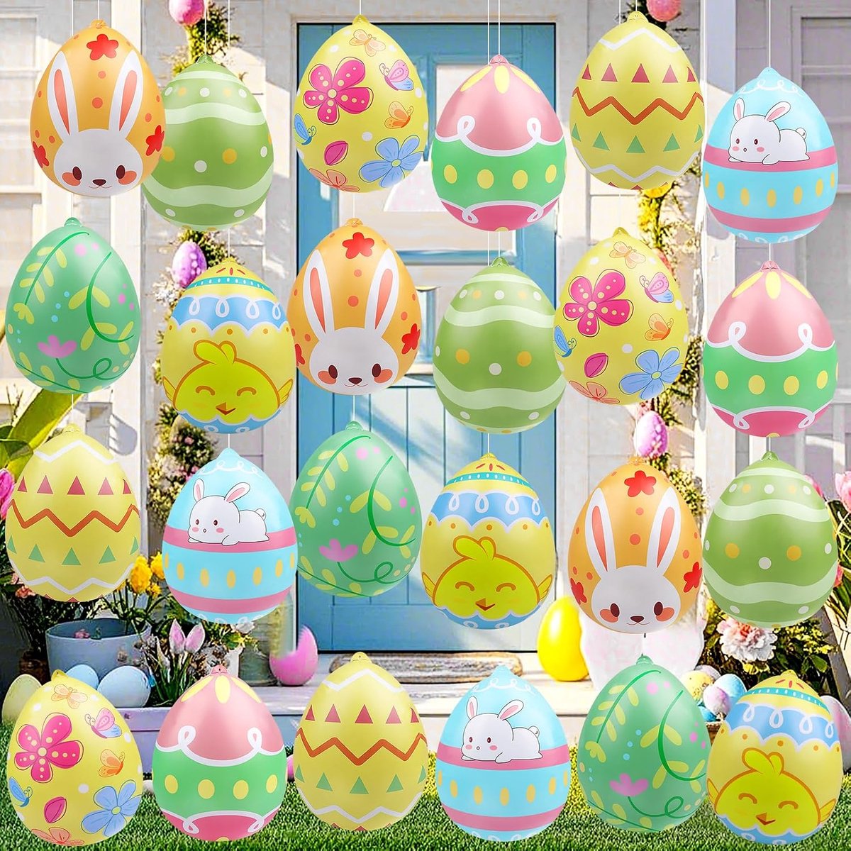 Opblaasbare Paaseieren 23 cm - PVC Buiten Decoratie - 24 Stuks - Ideaal voor Eijacht en Tuin - ShopVlot