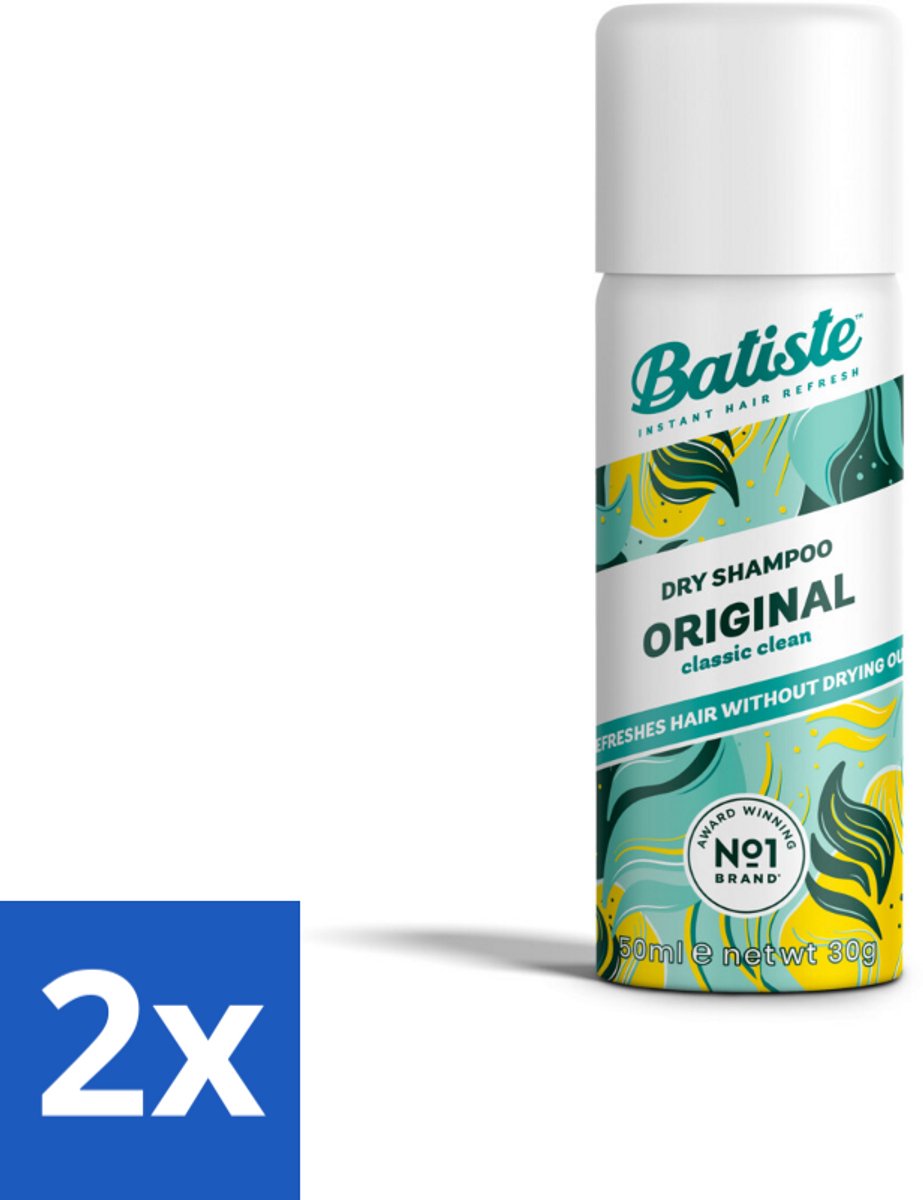 2 x Batiste - Classic Clean - Droogshampoo - Koele en Schone Geur - Verfrist en Geeft Grip - 50ml - Droogshampoo - Fris Haar - Haarverfrisser - Mini Shampoo - Travel Size