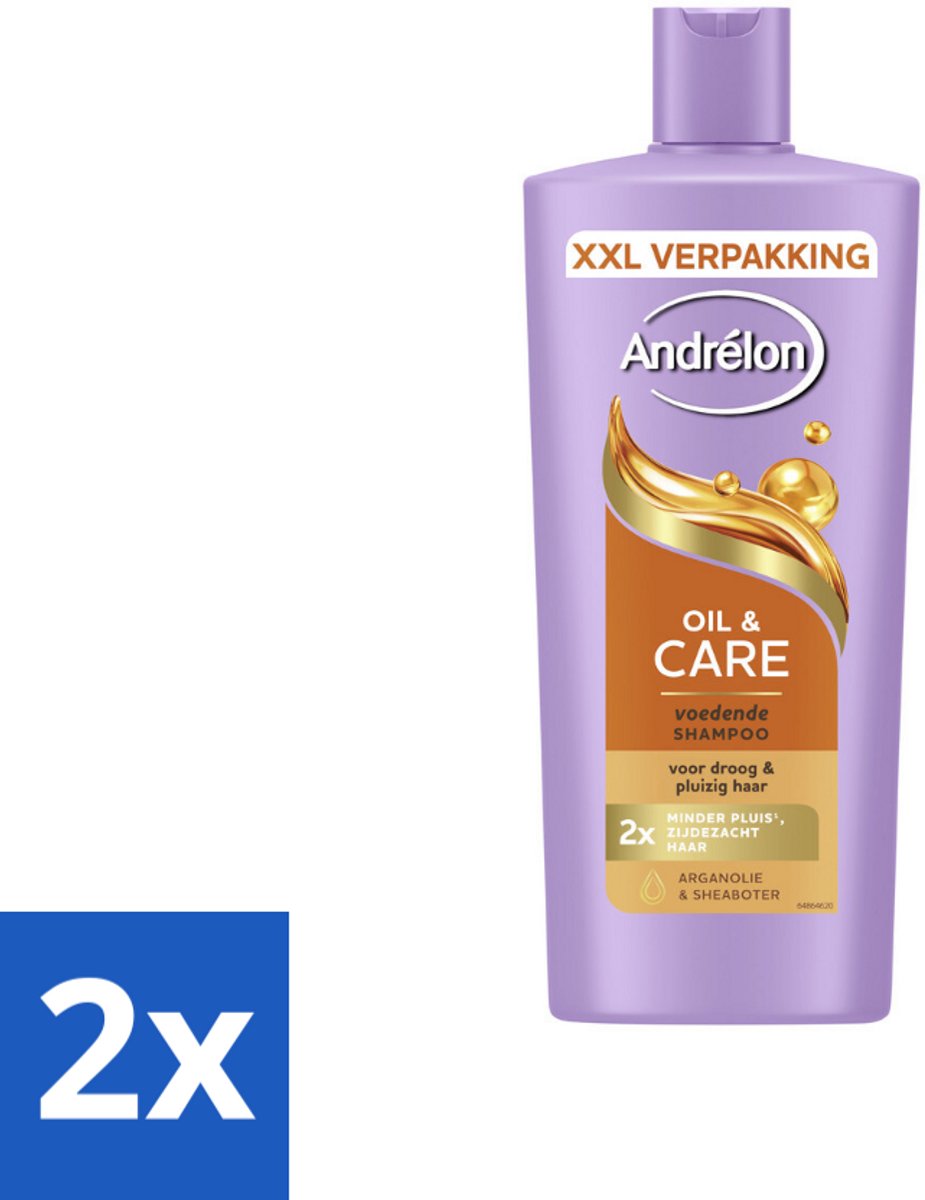 2 x Andrélon – Shampoo – Oil & Care – 685 ml - Haar Verzorging - Pluisvoorkomen - Arganolie Shampoo - Sheaboter - Droog Haar