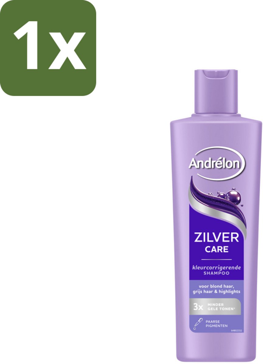 1 x Andrélon – Shampoo – Zilver Care – 250 ml - Zilver Care Shampoo - Kleurcorrectie Haar - Paarse Pigmenten - Gele Tonen Verminderen - Koele Haarkleur