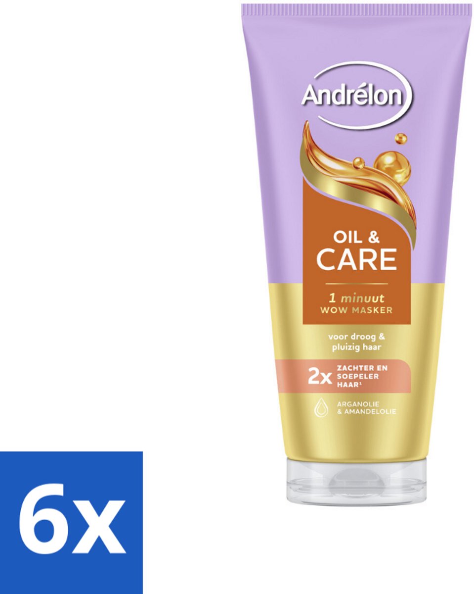 6 x Andrélon – Haarmasker WOW – Oil & Care – 180 ml - Haarmasker - Haar Verzorging - Droog Haar - Pluizig Haar - Arganolie