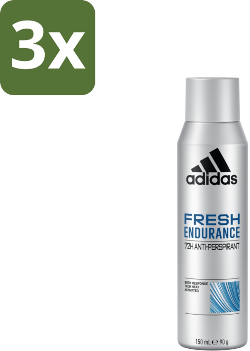 3 x Adidas – Deodorant Spray – Fresh Endurance – 150 ml - Anti-transpirant Spray - 72 Uur Bescherming - Frisse Geur - Zweetbehandeling - Actieve Dagelijks Leven