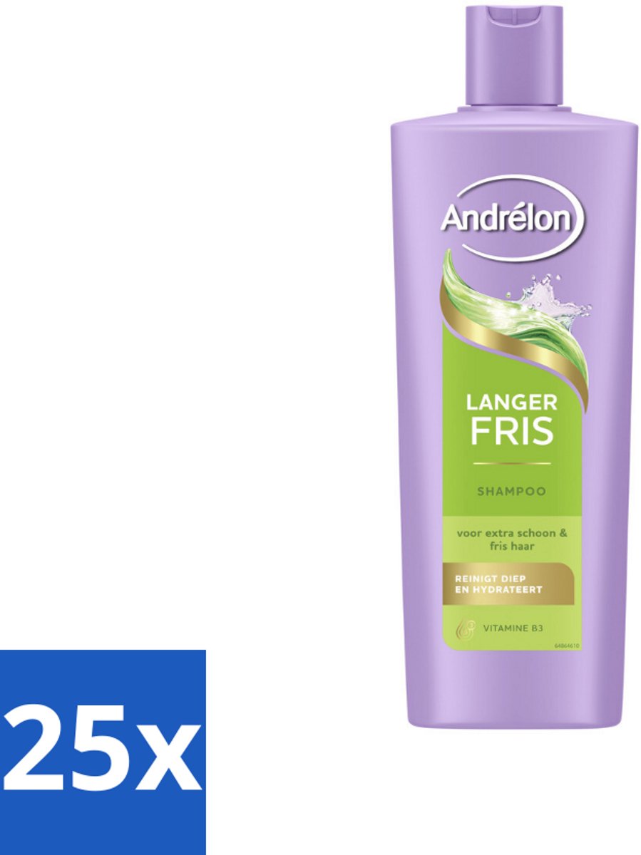 25 x Andrélon – Shampoo – Langer Fris – 400 ml - Langer Fris Haar - Vitamine B3 Shampoo - Fris Haar - Vet Haar - Diepe Reiniging