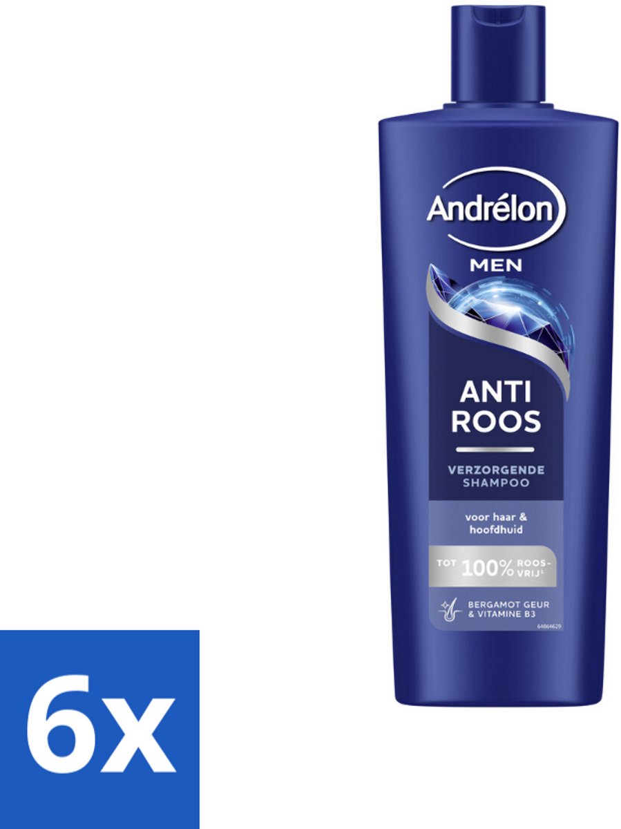 6 x Andrélon – Shampoo – Anti Roos Men – 400 ml - Anti-roos Shampoo - Roosvrij Haar - Mannelijke Hoofdhuid - Droge Hoofdhuid - Gevoelige Hoofdhuid