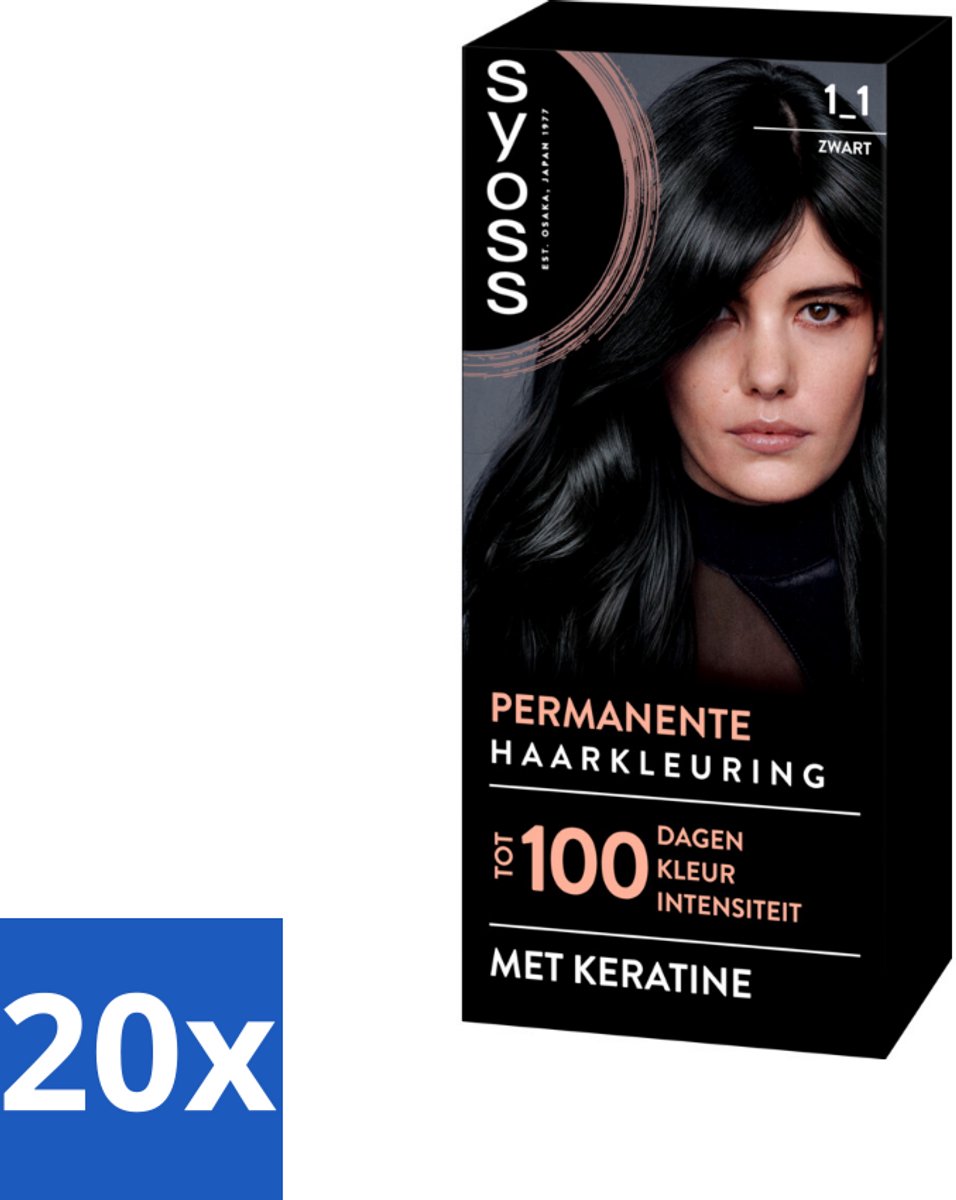 20 x SYOSS - Coloration 1-1 Zwart - Haarverf - Grijsdekking - Vermindert Haarbreuk - Haarverf - Permanente Haarkleuring - Grijsdekking - Keratine - Haarverf Zwart