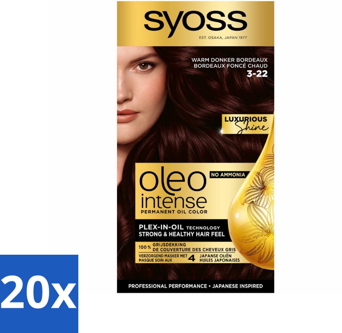 20 x SYOSS - Oleo Intense 3-22 - Haarverf - Permanente Haarkleuring - Warm Donker Bordeaux - Langdurige Kleur - Haarverf - Permanent Haarkleuring - Warm Bordeaux - Grijsdekking - Olie-formule