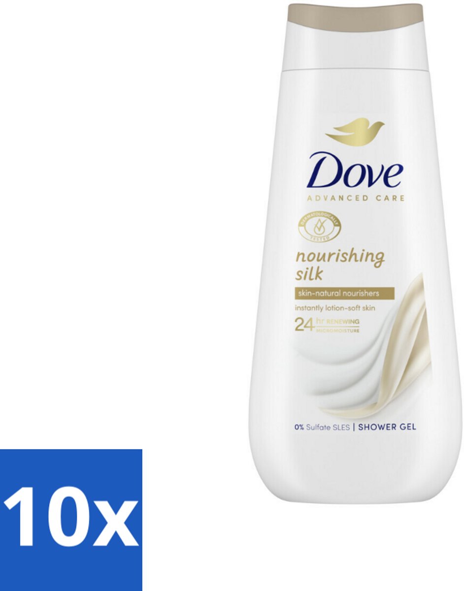 10 x Dove Douchecrème - Nourishing Silk - 225 ml - Douche Crème - Droge Huid - Hydratatie - Zijdezachte Huid - Micro Moisture