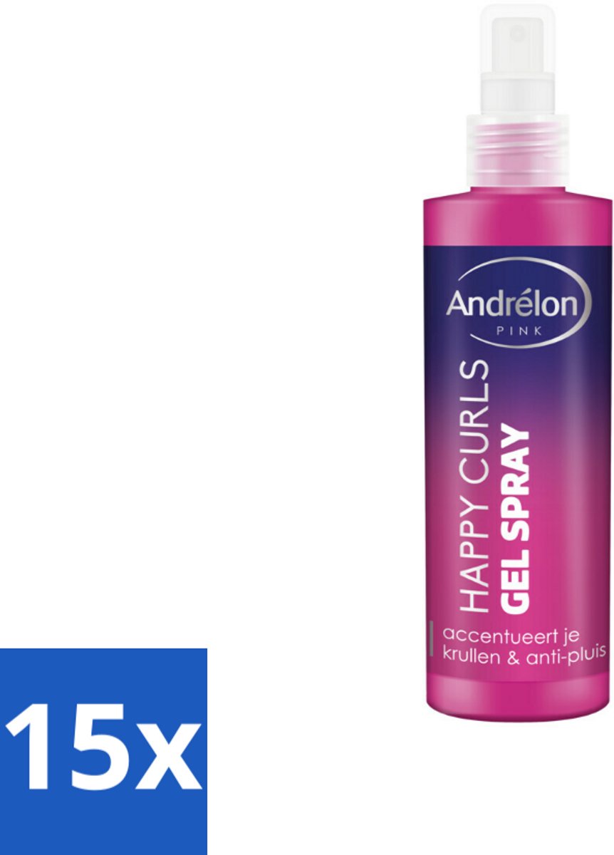 15 x Andrélon - Pink - Happy Curls - Gel Spray - Krullenstylen - Krulhaar - Anti-pluis - Gel Spray - Krulstylen