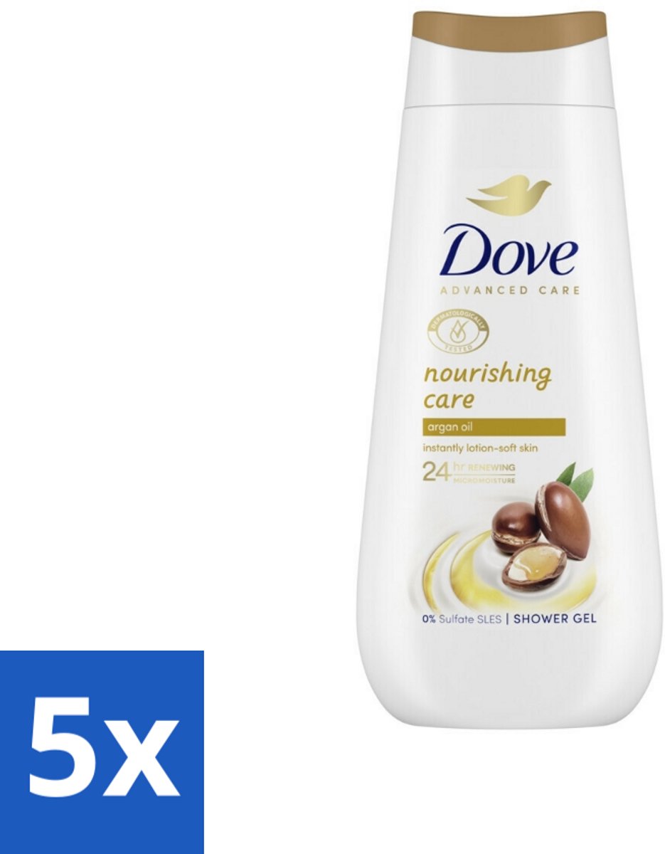 5 x Dove Douchecrème - Nourishing Care - Arganolie - 225 ml - Douche Gel - Arganolie - Hydratatie - Droge Huid - Micro Moisture