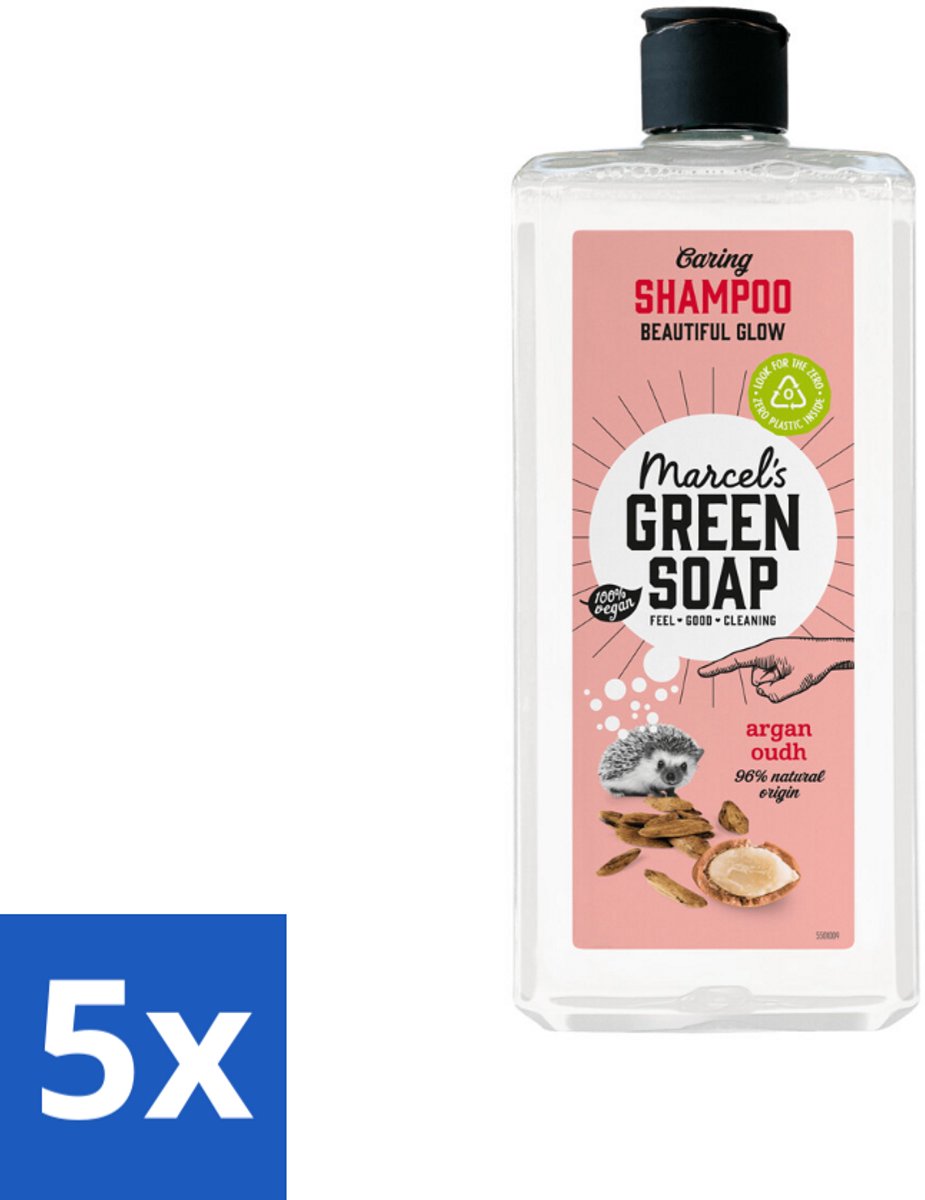 5 x Marcel's Green Soap - Shampoo - Argan & Oudh - Versterkt & verzorgt - 300 ml - Shampoo Argan & Oudh - Natuurlijke Haarverzorging - Vegan Shampoo - Haar Versterken - Droog Haar Verzorgen