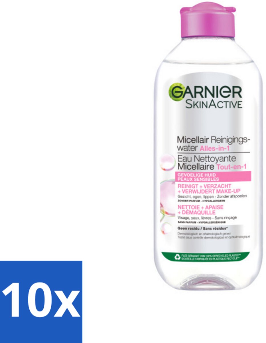 10 x Garnier - SkinActive - Micellair Reinigingswater - Gevoelige Huid - Milde Reiniging & Make-Up Remover - 400 ml - Gevoelige Huid - Micellair Reinigingswater - Make-up Verwijderen - Milde Reiniging - Oogmake-up Verwijderen