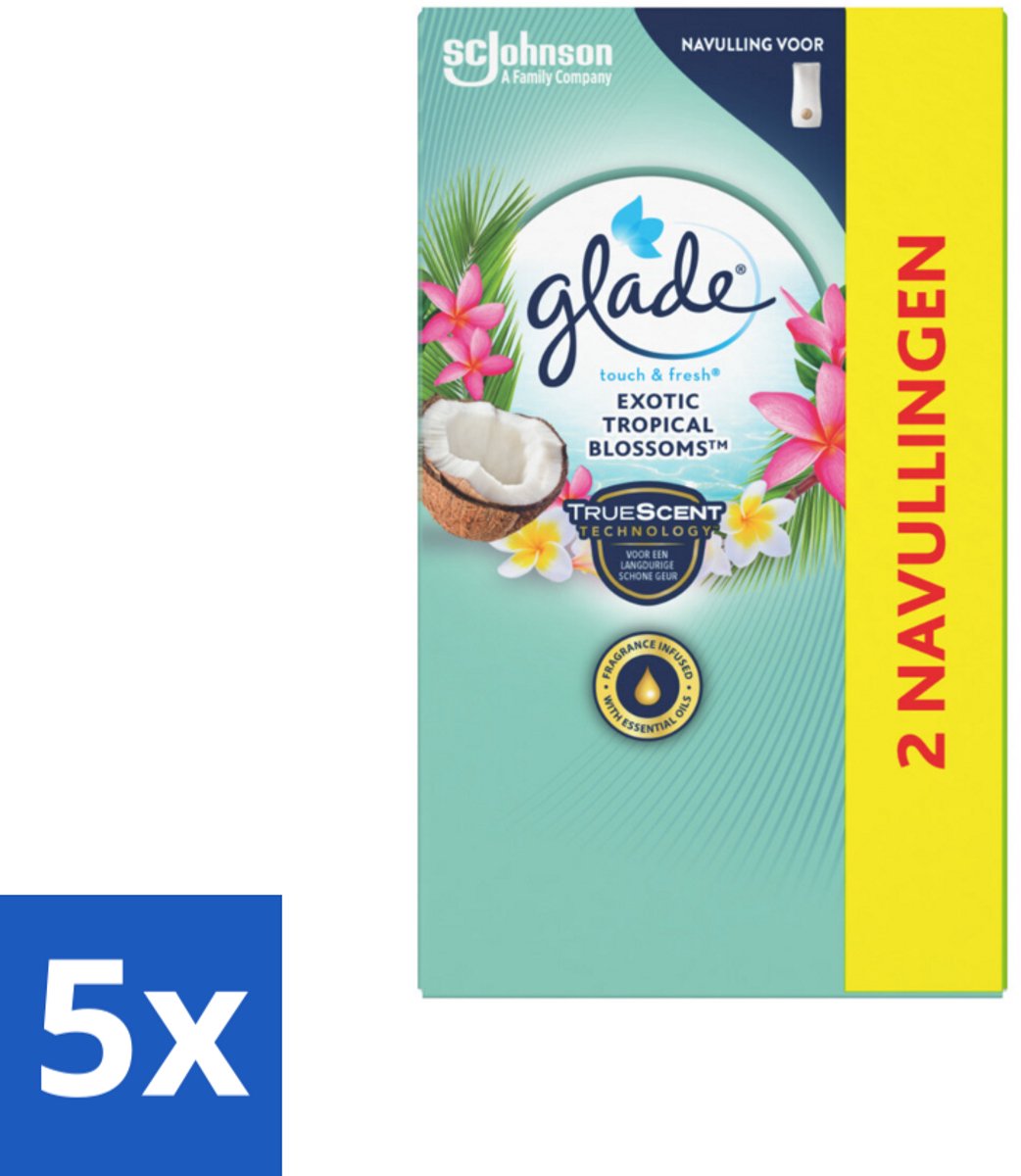 5 x Glade - Touch & Fresh - Exotic Tropical Blossoms - 2x 10 ml - Glade Touch & Fresh - Exotische Geur - Tropische Bloemen - Kokosmelk - Frisheid