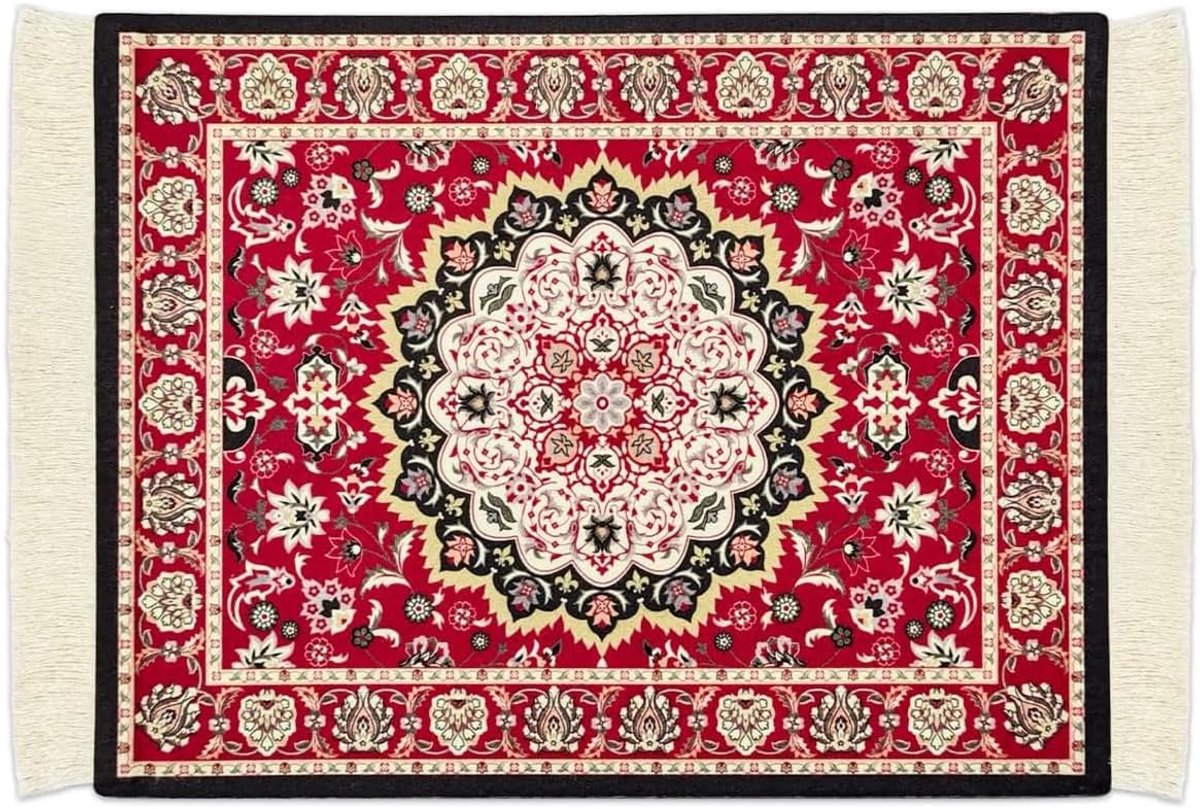 Muismat mini 28 x 18 cm - Oosters tapijt patroon - Textiel met katoenen kwasten - Creatieve computeraccessoire - ShopVlot
