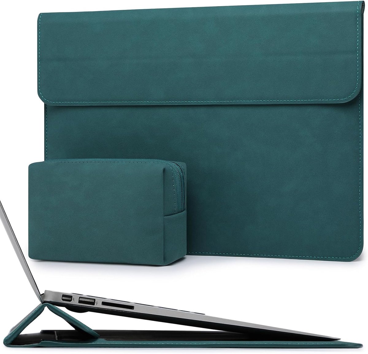 Laptop hoes sleeve 15 inch - donkergroen - met standaard - bescherming voor MacBook - ShopVlot