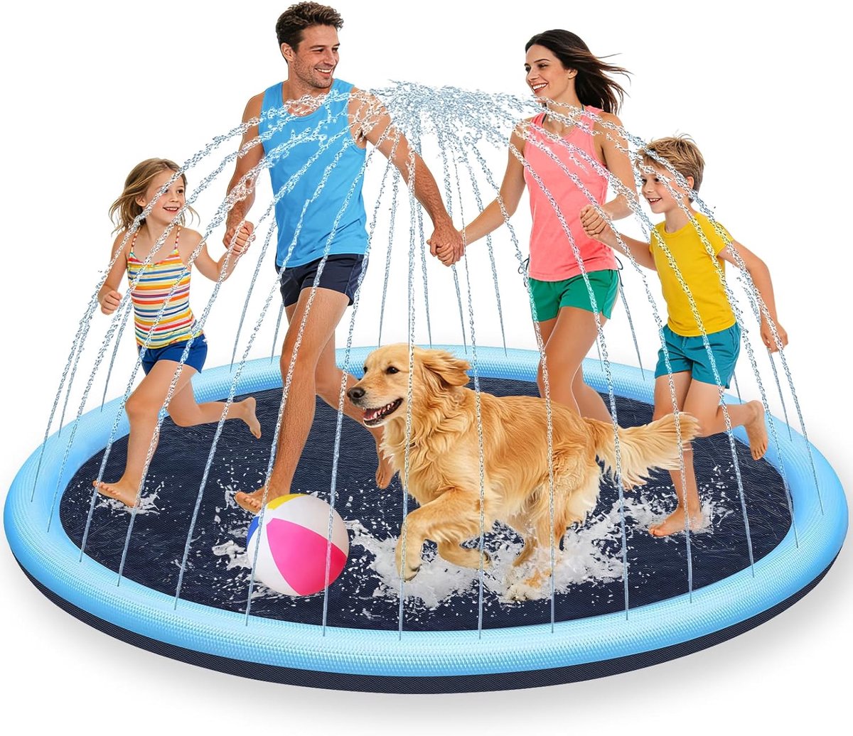 Water speelmat met sproeier 200 cm - blauwe tuinsproeier - antislip functie - plezier voor kinderen en huisdieren