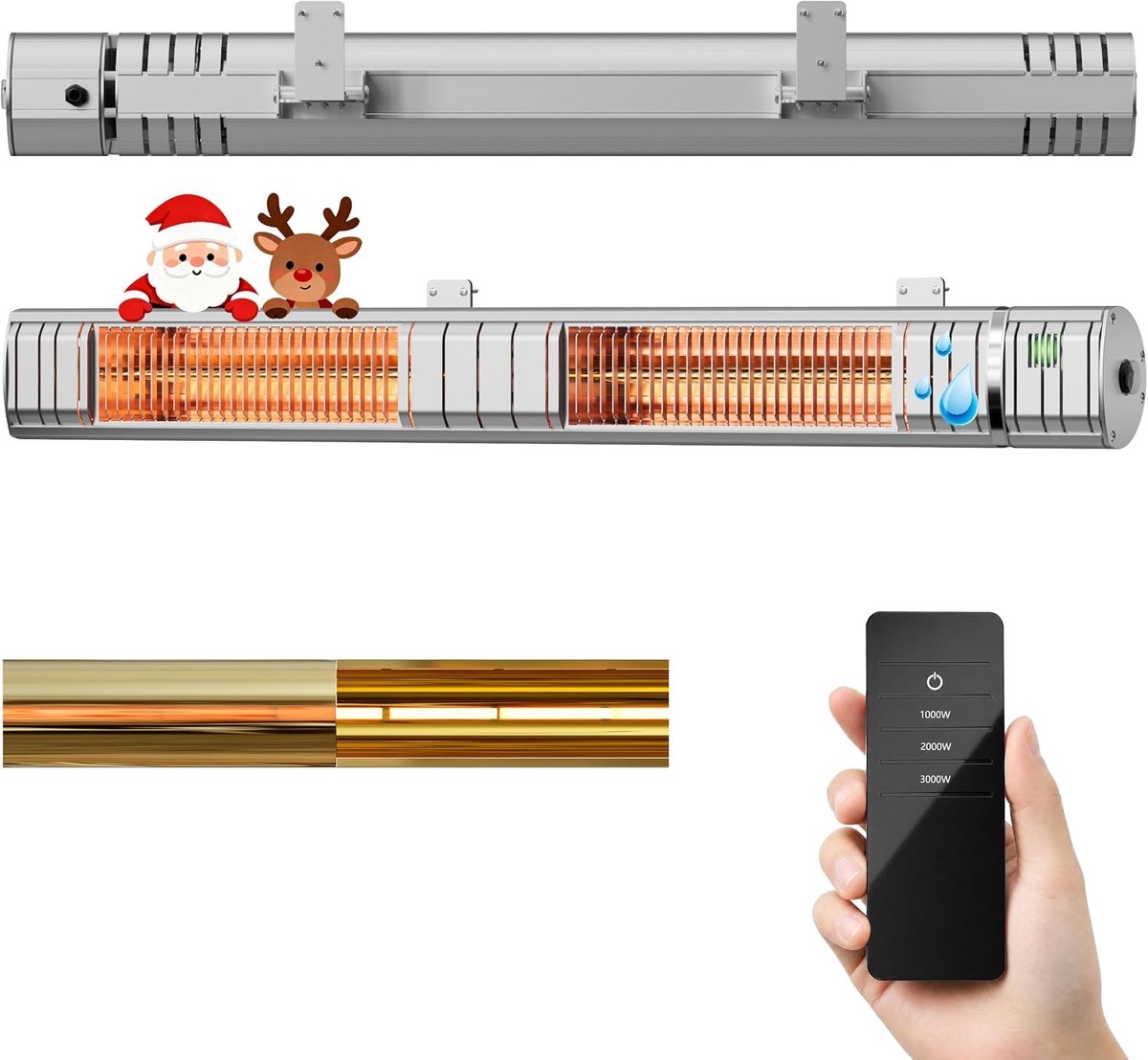 Terrasverwarmer - Zilver - Elektrische Infraroodstraler met 3000 W en Wandmontage - Voor Tuin, Terras en Balkon