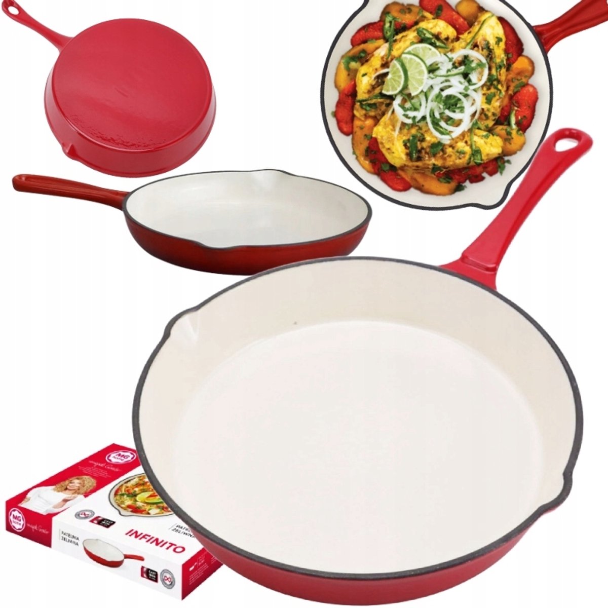 Gietijzeren Pan 25cm Rood - Geschikt voor Gas, Inductie & Oven