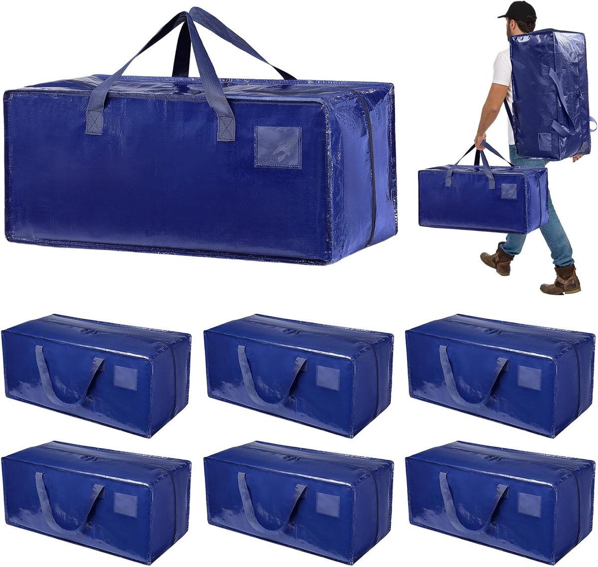 Opslagzakken 6 Pack 92L - Grote verhuisdozen met draagriemen - Waterdichte opslagzak met rits