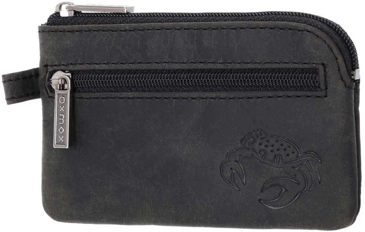 oxmox Leren sleutelgeval Leather Keyholder Crab 2.0 Embossed Vintage Black zwart