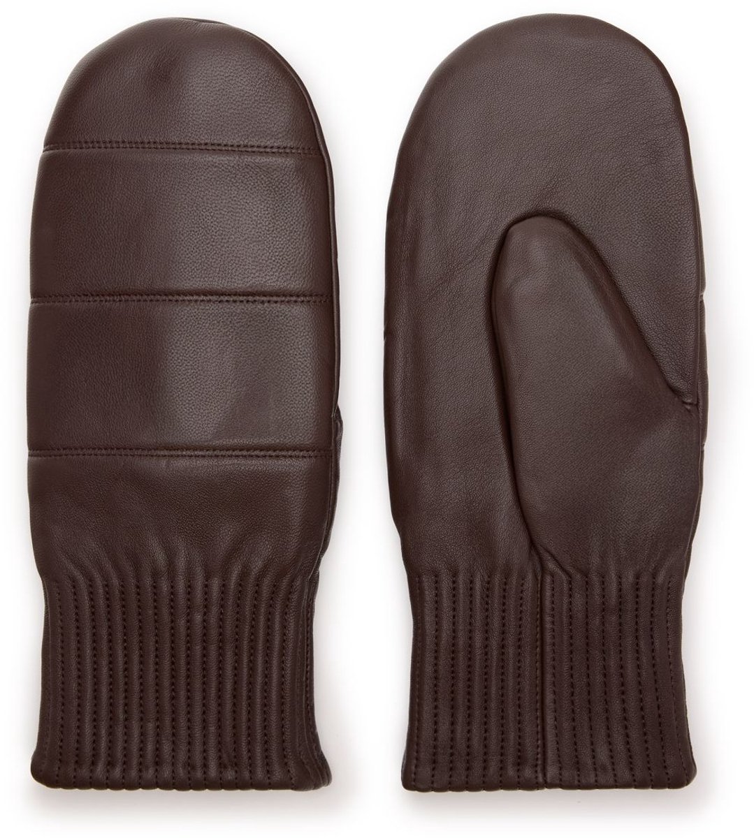 Manfield - Dames - Donkerbruine leren wanten - Maat L