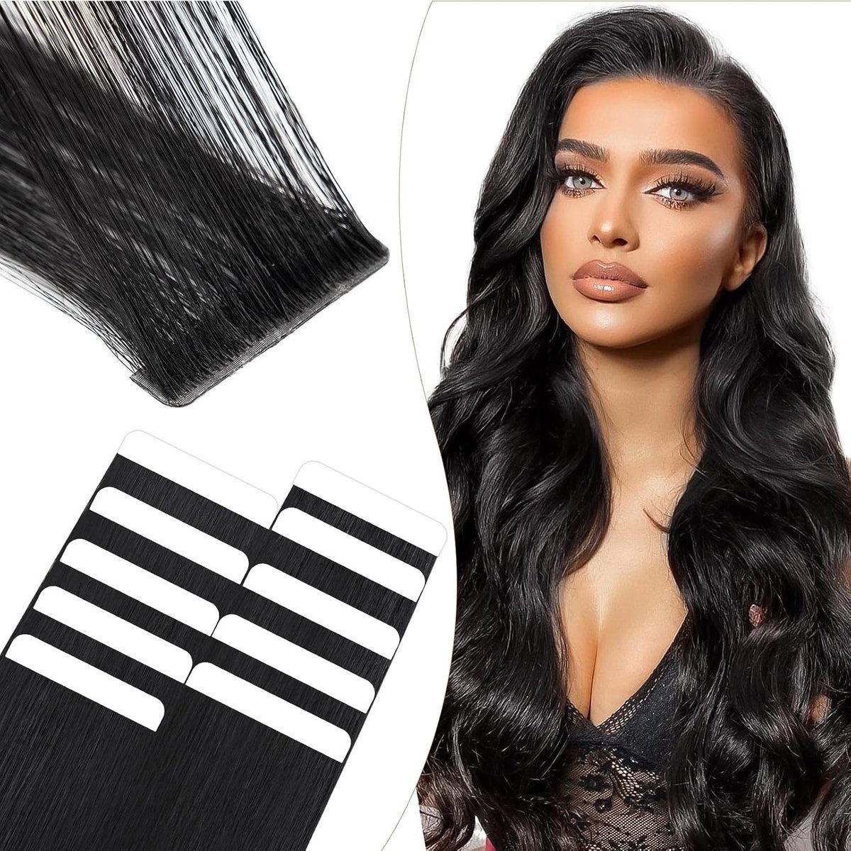 Elailite Tape To Extend Real Hair #1 Black, 10 Pieces Invisible Glue To Lengthen Hair 25g, 40 Cm Stitched Invisible - ShopVlot