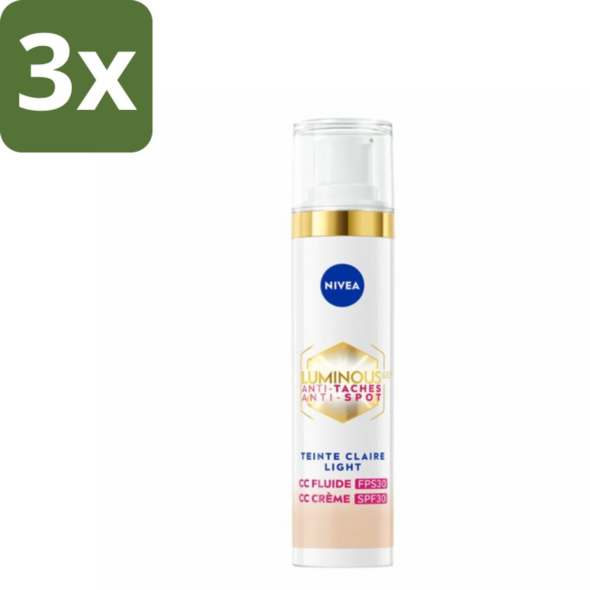 NIVEA - Cellular LUMINOUS630 CC Crème Licht - Gekleurde Dagcrème - Tegen Pigmentvlekken - SPF 30 - 40 ml - Bulkverpakking - 3 stuks