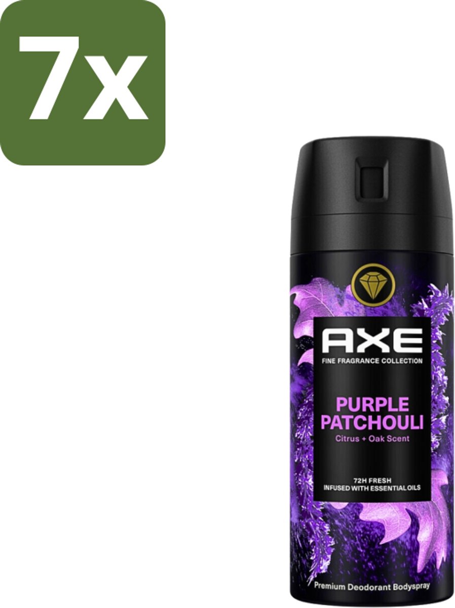 AXE - Deodorant Spray - Purple Patchouli - Verfrissend - Kruidige Geur - 150 ml - Bulkverpakking - 7 stuks